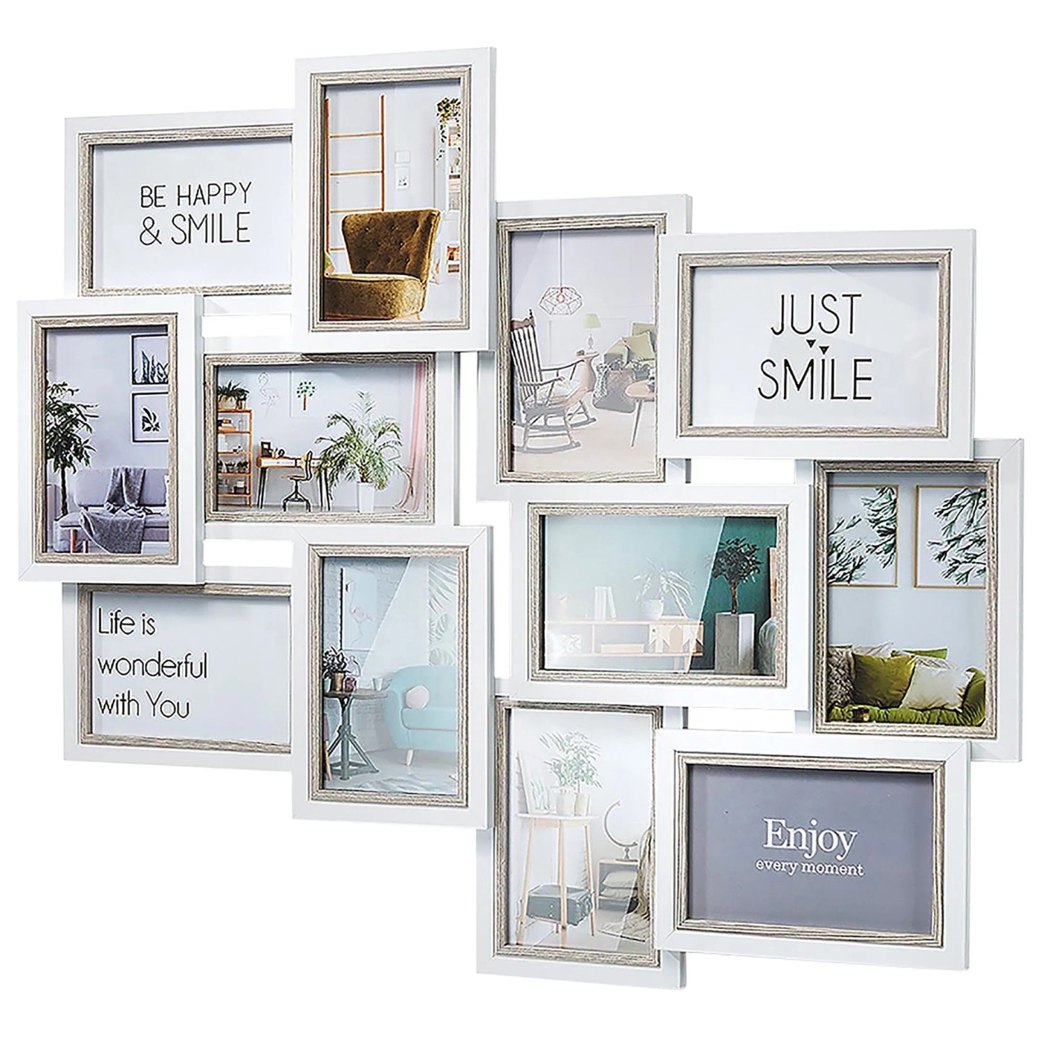 Kobolo Bilderrahmen Collage BIG Holz Weiß Grau 12 Bilder 62x53 cm
