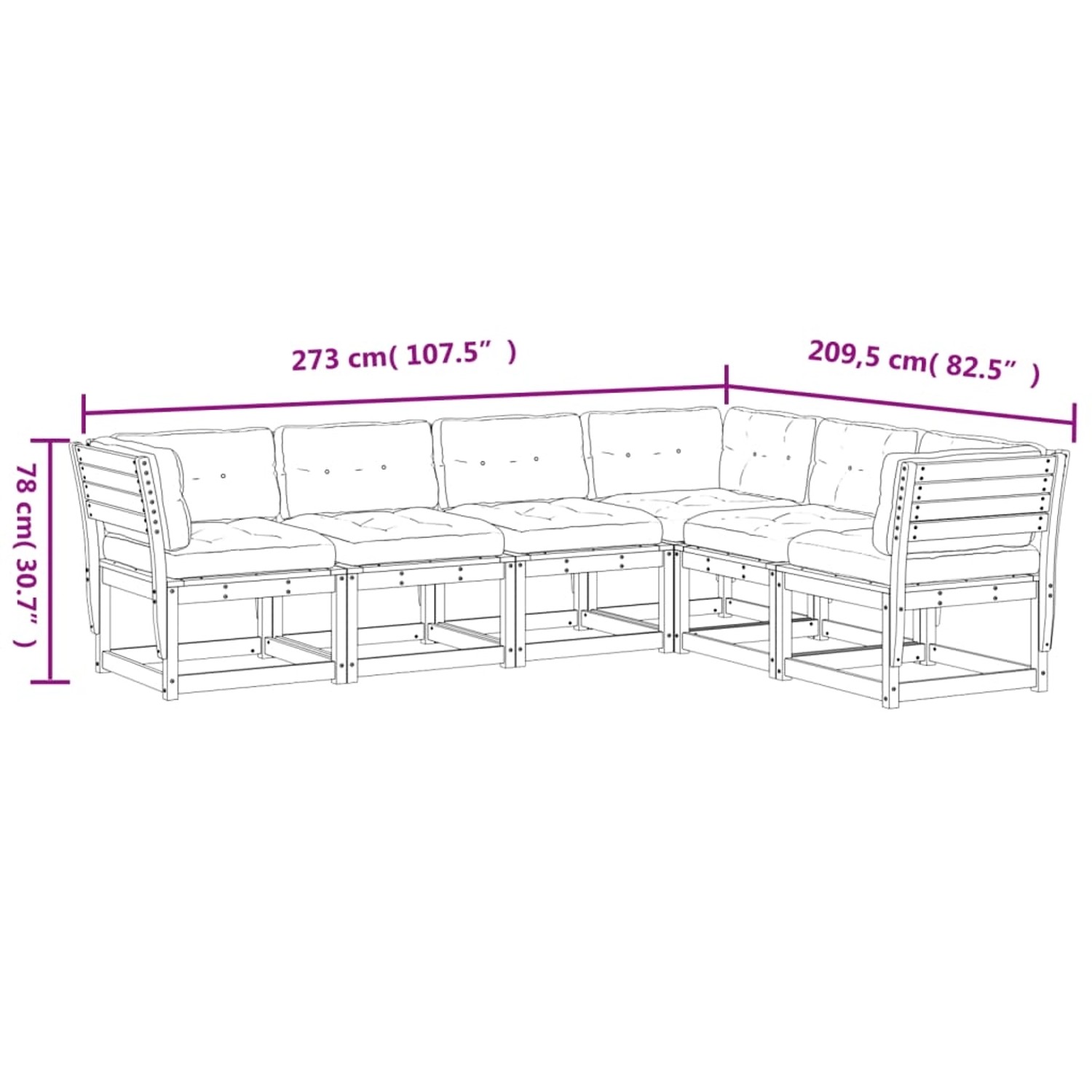 vidaXL Garten-Sofagarnitur, 6-teilig, Douglasie, mit Kissen, Modell 2. Gartenmöbel für Terrasse und Garten.