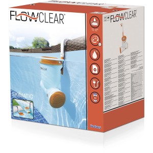 Verpackung des Flowclear Skimatic 2-in-1 Einhängeskimmer mit Filter für Pools.