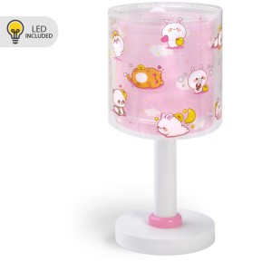 Rosa Dalber Nachttischlampe mit LED-Nachtlicht und Kawaii Friends Tiermotiv.