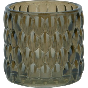 Grüner Teelichthalter Dark Wonder aus Glas mit Struktur, 6 cm hoch, Ø 7 cm.