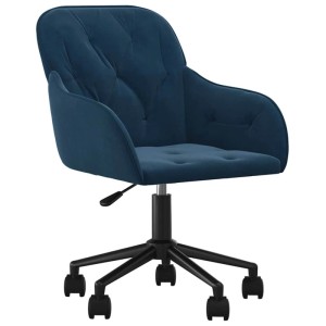 Blauer Samt Bürostuhl mit Rollen, drehbar und höhenverstellbar. Modernes Design für Büro oder Arbeitszimmer.