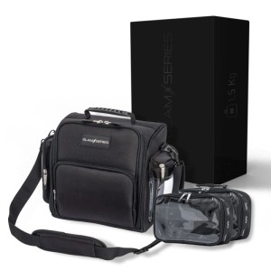 Schwarze Glamseries Glamtraveler Kosmetiktasche mit Schultergurt und zwei transparenten Inlays für Make-up Aufbewahrung.