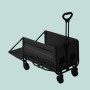 Schwarzer faltbarer Bollerwagen aus Stahl mit offener Heckklappe, ausgefahrenem Teleskopgriff und robusten Rädern. Ideal für Camping.