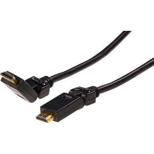 Schwarzes Schwaiger HDMI-Kabel, beweglich, mit Ethernet, 1,5 m Länge.
