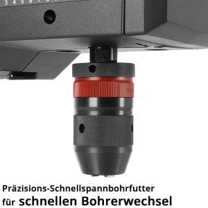 Detailaufnahme: Schnellspannbohrfutter der STAHLWERK Tischbohrmaschine. Bohrer & Schrauber Zubehör.