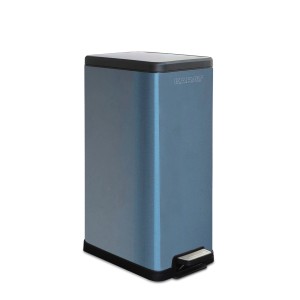 KARAT Mülleimer Zack, blau metallic, 15L, aus Edelstahl mit Tretpedal und Absenkautomatik.