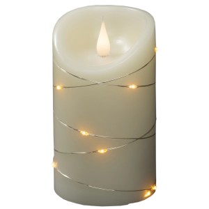 Konstsmide LED Echtwachskerze mit 3D Flamme und silberfarbenem Draht für stimmungsvolle Innen-Weihnachtsdeko.