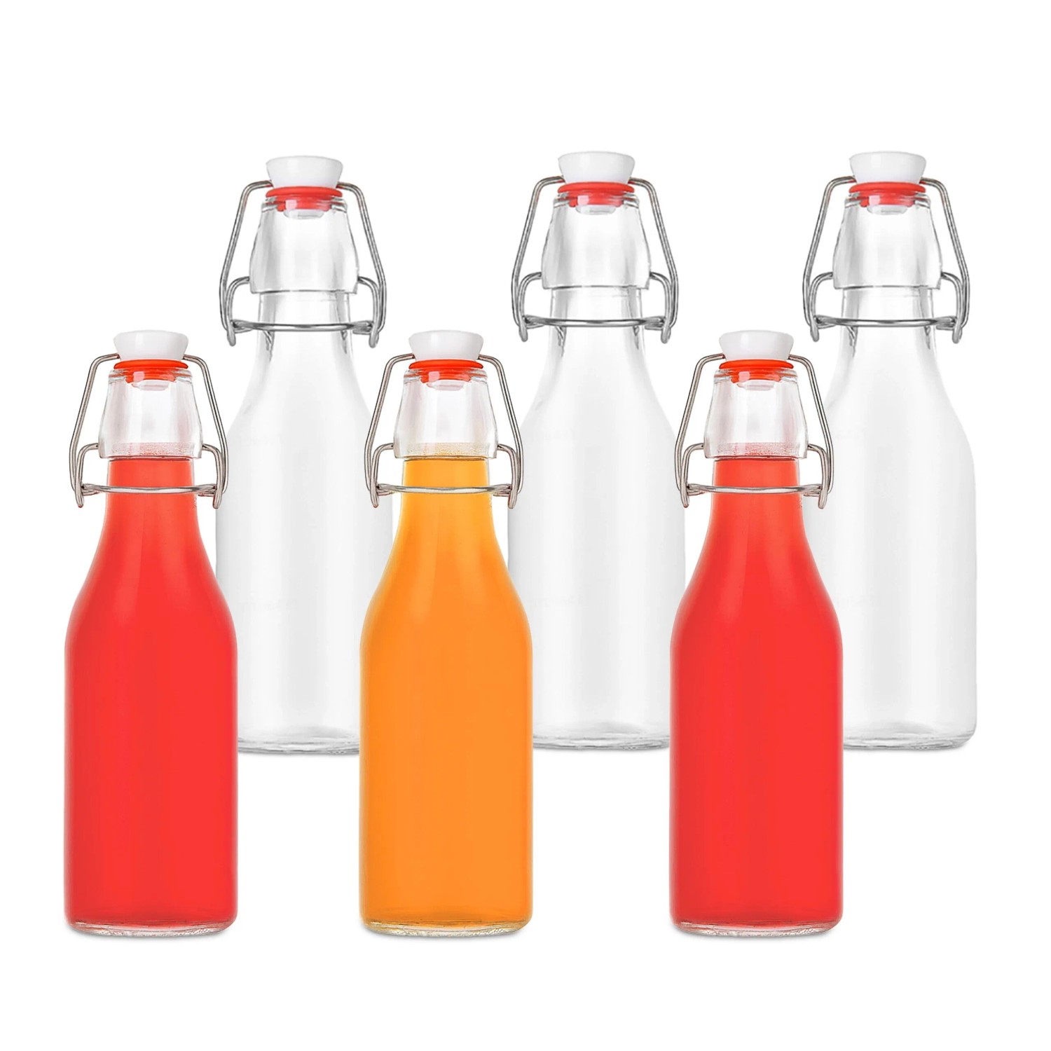 Relaxdays 6er Set Likörflaschen Glas Transparent Bügelverschluss 250 ml
