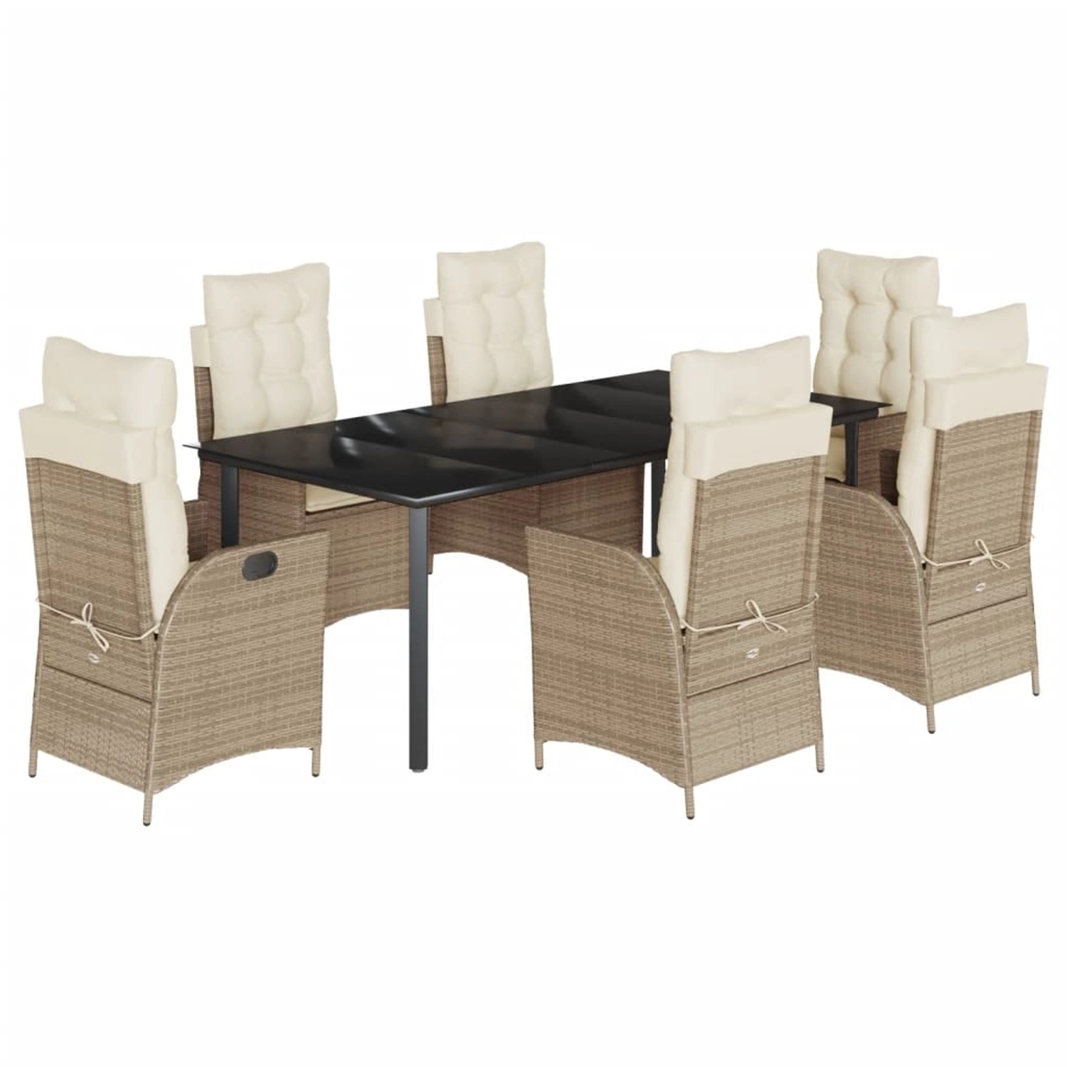 vidaXL 7-Tlg Garten-Essgruppe mit Kissen Beige Poly Rattan 3213251 günstig online kaufen