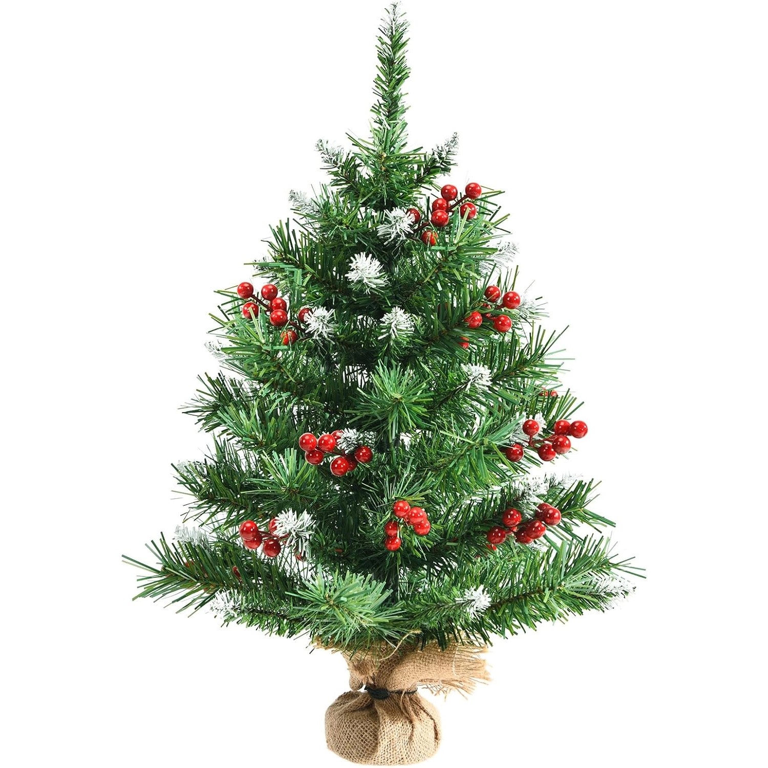 Costway Mini Künstlicher Weihnachtsbaum mit Roten Beeren 60 cm