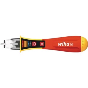 Wiha Spannungsprüfer Volt Detector, berührungslos, rot-gelb, mit LED-Anzeige und integrierter Taschenlampe.