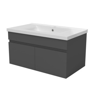 AICA Badmöbel-Set BERGEN, 80 cm, mit Keramikwaschtisch und Unterschrank in Anthrazitgrau.