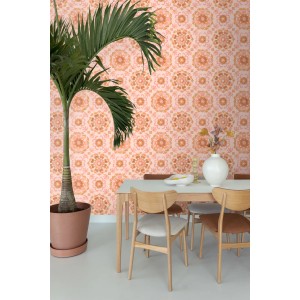 ESTAhome Tapete Fliesenmuster Rosa und Orange 50 x 900 cm