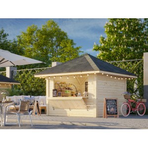 Palmako Marktstand Bianca Set 104, 300x300 cm, weiß lackiert, mit Verkaufsklappe und Beleuchtung.