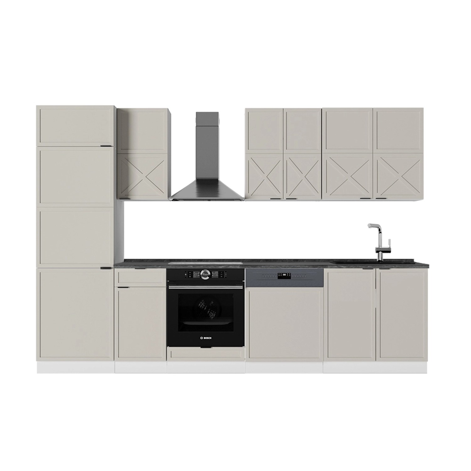 Vicco Fame-Line Küchenzeile GrauBeige/Weiß 300 cm AP Anthrazit günstig online kaufen