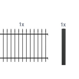 Metallzaun Anbau-Set Chaussee Schwarz: Zaunelement und Pfosten zum Einbetonieren.