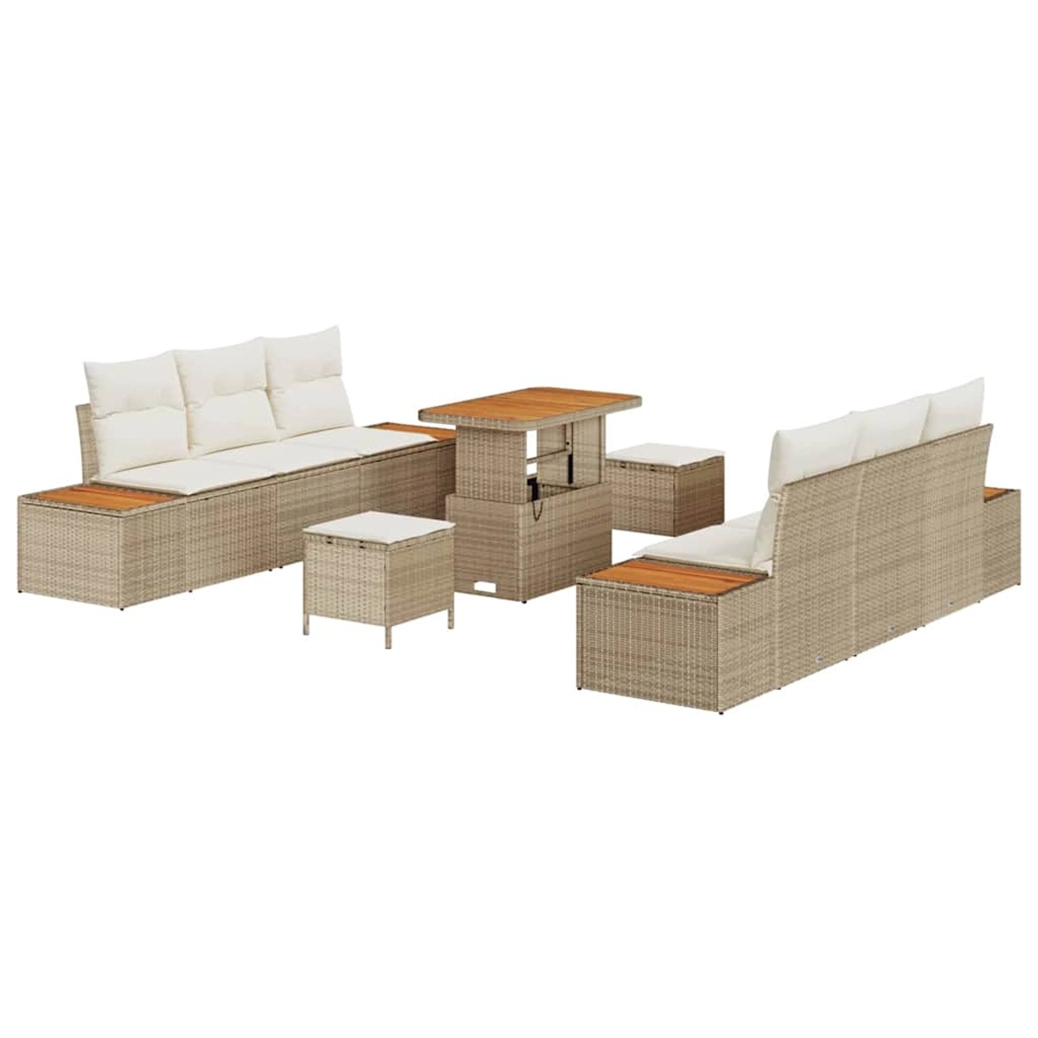vidaXL Garten-Sofa-Set mit Kissen 9-Tlg Beige Poly Rattan 3362871 günstig online kaufen