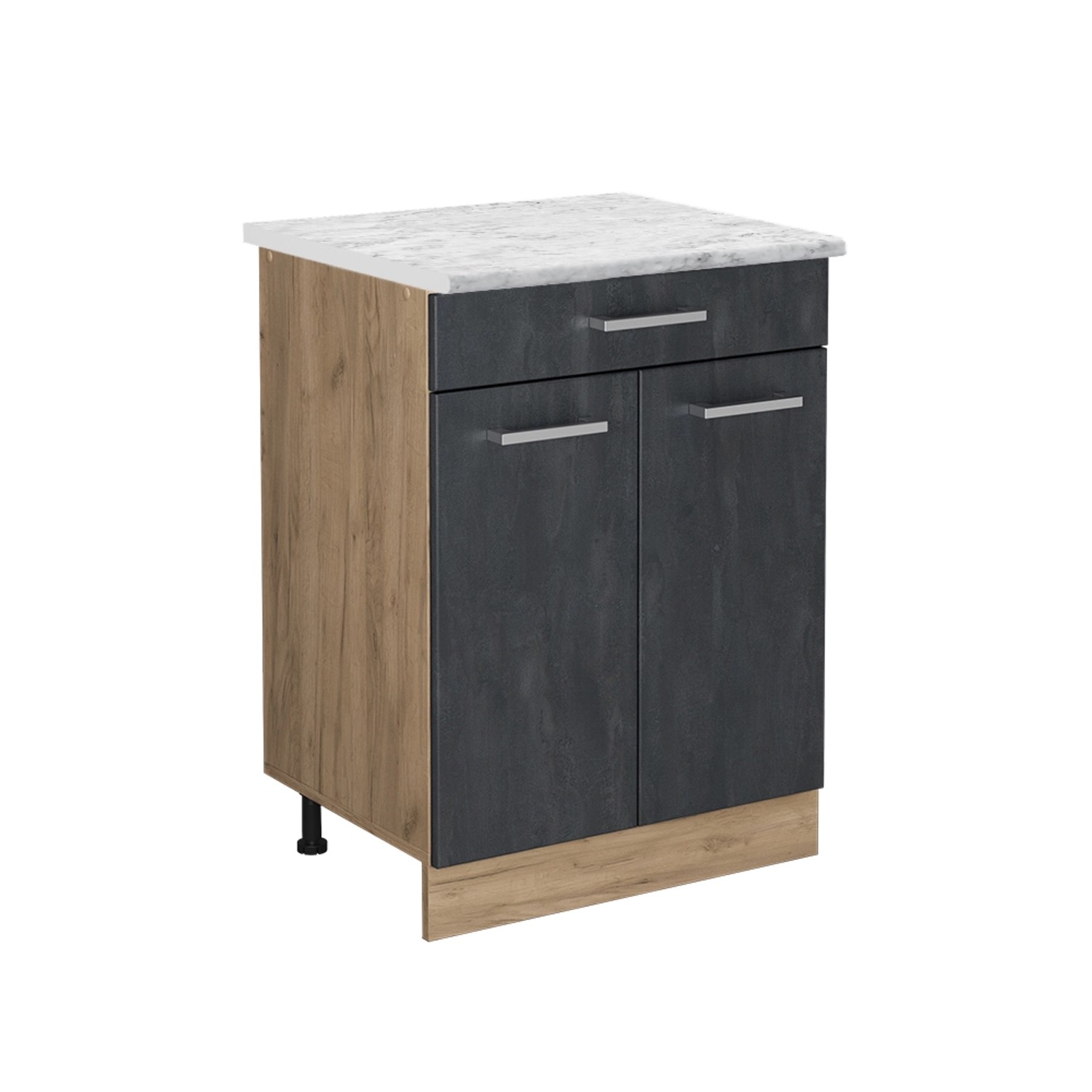 Vicco Küchenunterschrank R-Line Schubladenschrank für die Küche Schwarz Beton 60 cm AP Marmor mit Goldkraft Eiche Korpus