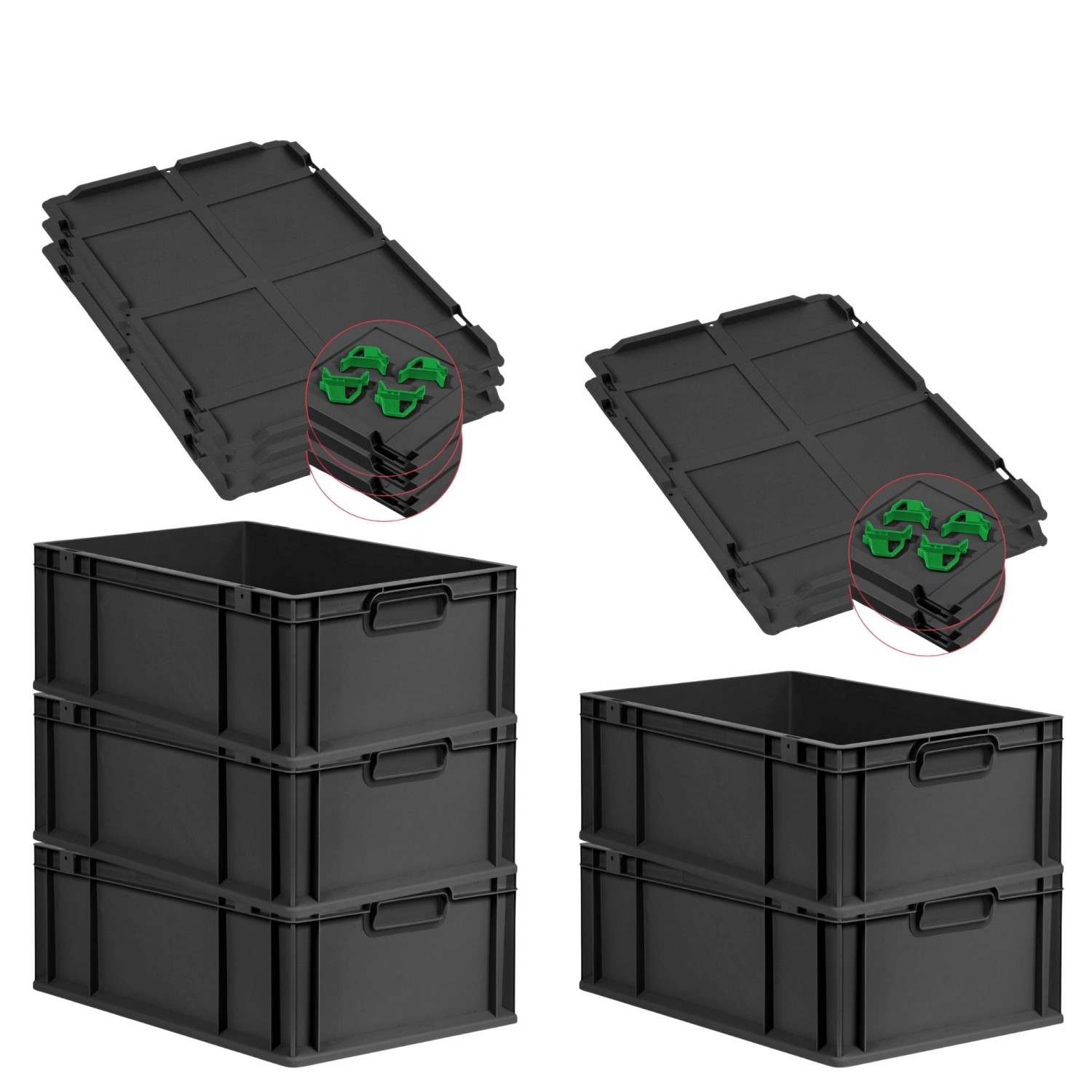 PROREGAL SparSet 5x Eurobox Nextgen Grip Mit Auflagedeckel Und Grünen Versc günstig online kaufen
