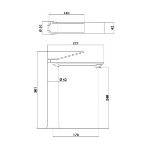 Technische Zeichnung: Schöner Wohnen Waschtischarmatur Viola, Auslaufhöhe 24cm, Industrial