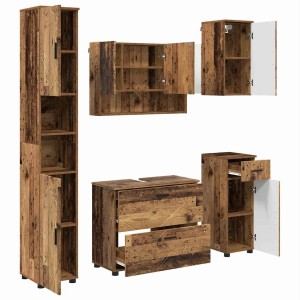 vidaXL Badezimmermöbel-Set mit Tür 5-Tlg Altholz Sperrholz und Metall 3393081