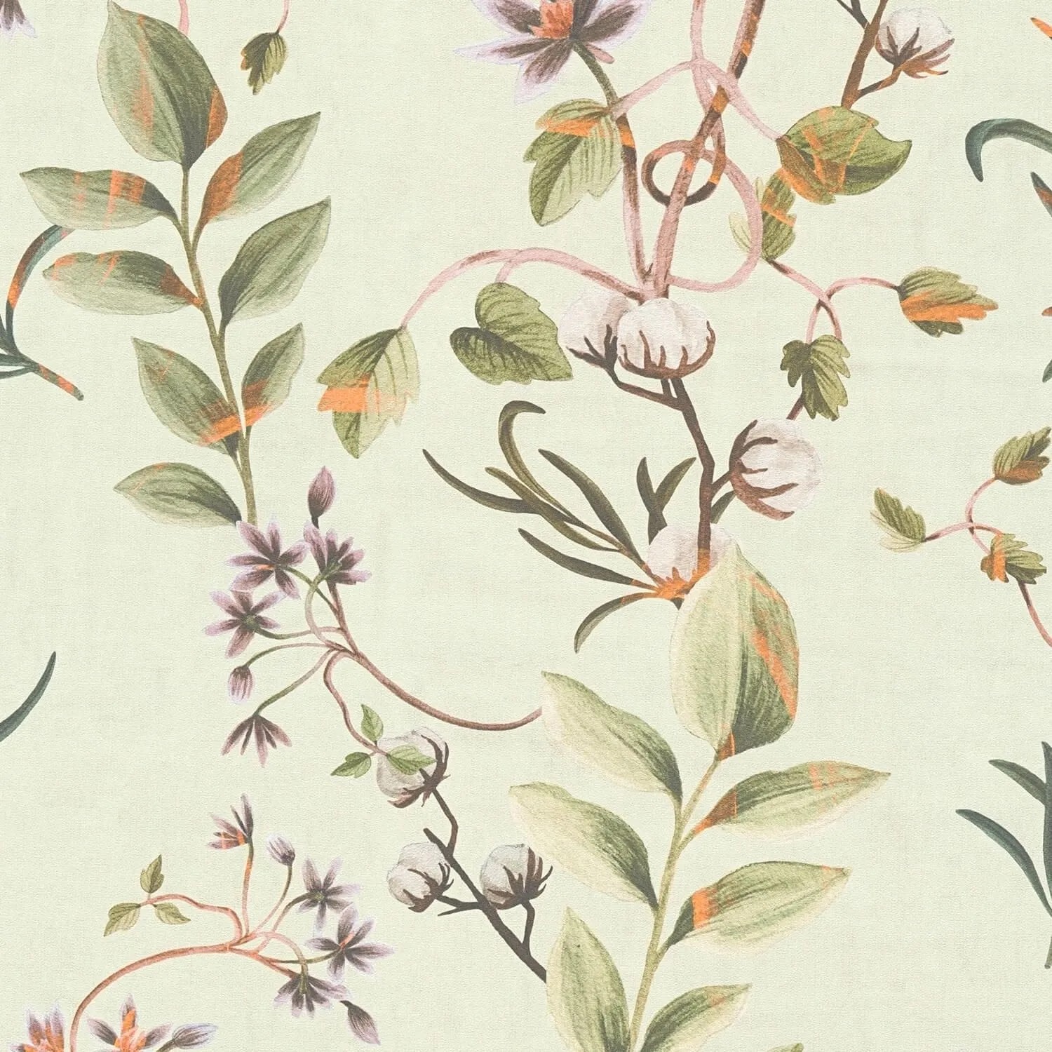 Image of PROFHOME 782121-GU Blumen Tapete Floral Matt Grün Hell-Grün Braun Lila 0,53 m x 10,05 m 5,33 m2
