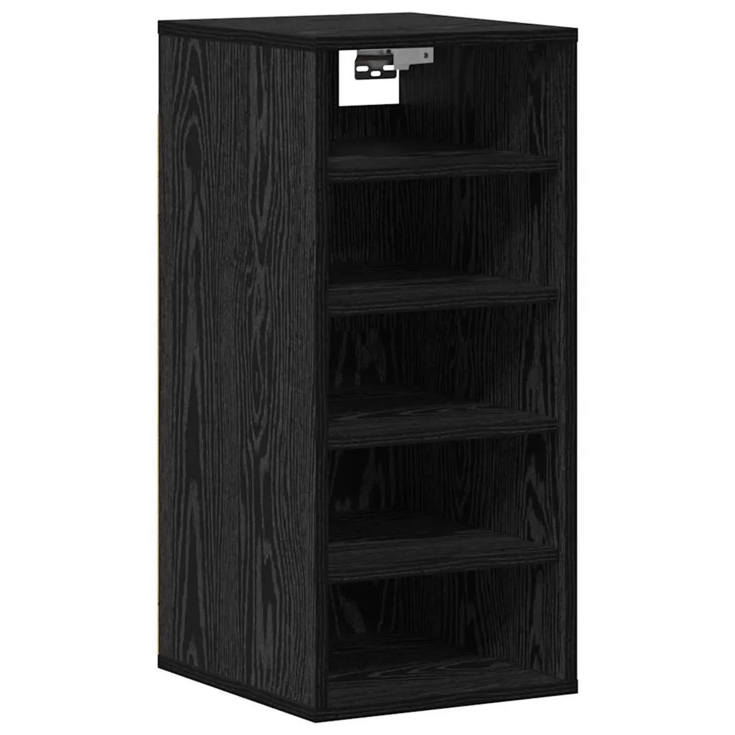 Schuhschrank in Schwarz Eiche Optik mit fünf Fächern aus Holzwerkstoff, 32x35x70 cm.