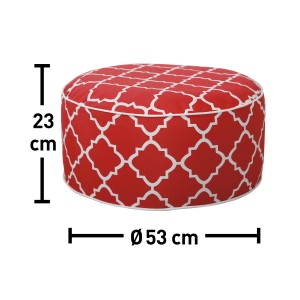 Aufblasbarer Campinghocker Elfros in Rot-Weiß mit Ornamentmuster, Ø 53 cm.
