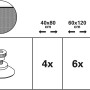 Gardinia Sonnenschutz Plissee: Schematische Darstellung verschiedener Größen und Anzahl Saugnäpfe.