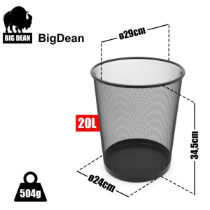 Schwarzer BigDean 20L Draht-Papierkorb mit 29cm Ø oben, 34,5cm Höhe. Ideal für Büro & Zuhause.