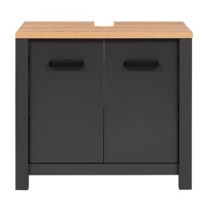 Veneto Waschbeckenschrank Anthrazit 70 cm mit Eiche-Platte. Zwei Türen, Softclose. Ideal für Bad & Gäste-WC.