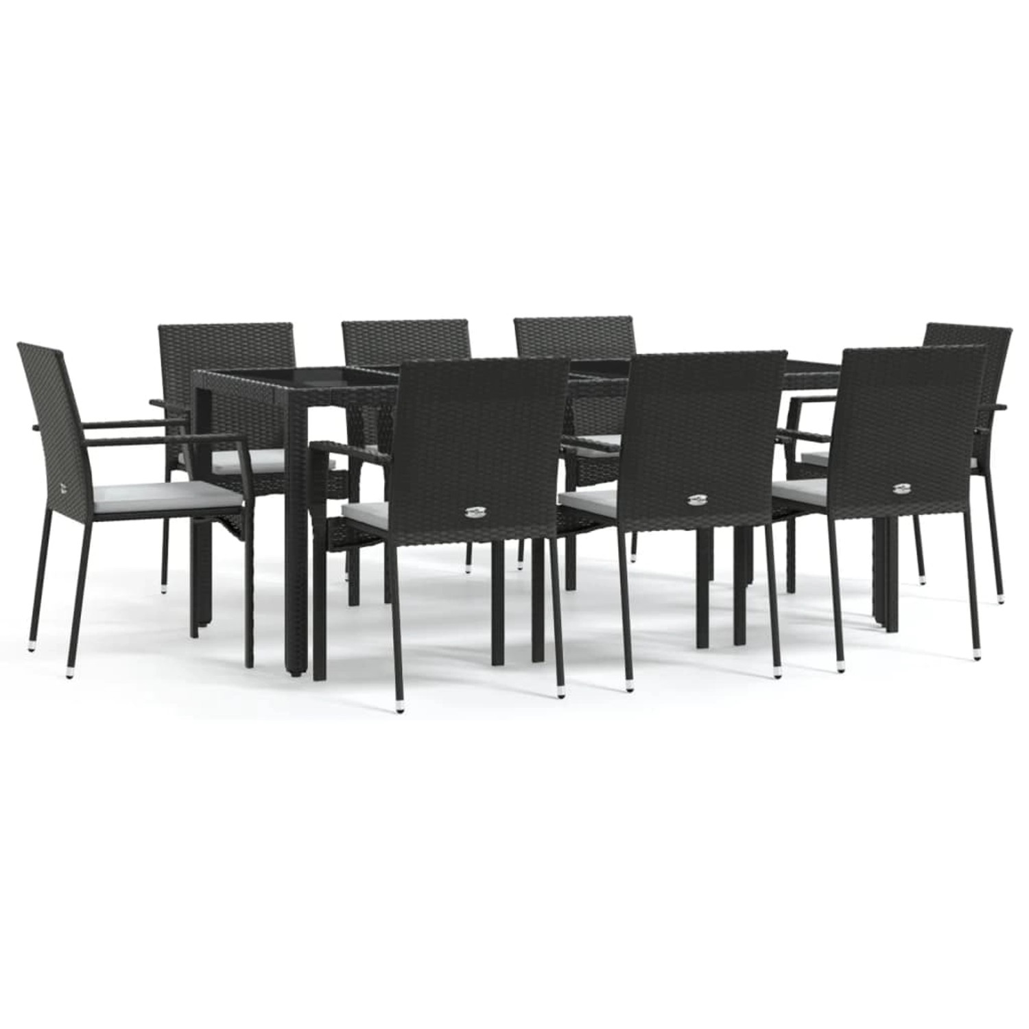 vidaXL 9-Tlg Garten-Essgruppe mit Kissen Schwarz Poly Rattan 3184980