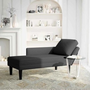 Schwarze vidaXL Chaiselongue mit Samtbezug und Kissen, Armlehne rechts.