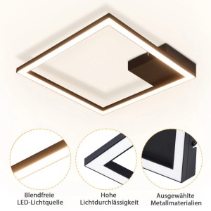 Moderne schwarze NETTLIFE LED Deckenleuchte aus Metall, quadratisch, mit warmweißem Licht. Auch als Wandleuchte.