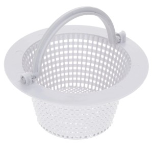 Weißer Amapool Skimmer Korb, 16 cm Durchmesser, mit Griff für Poolreinigung.