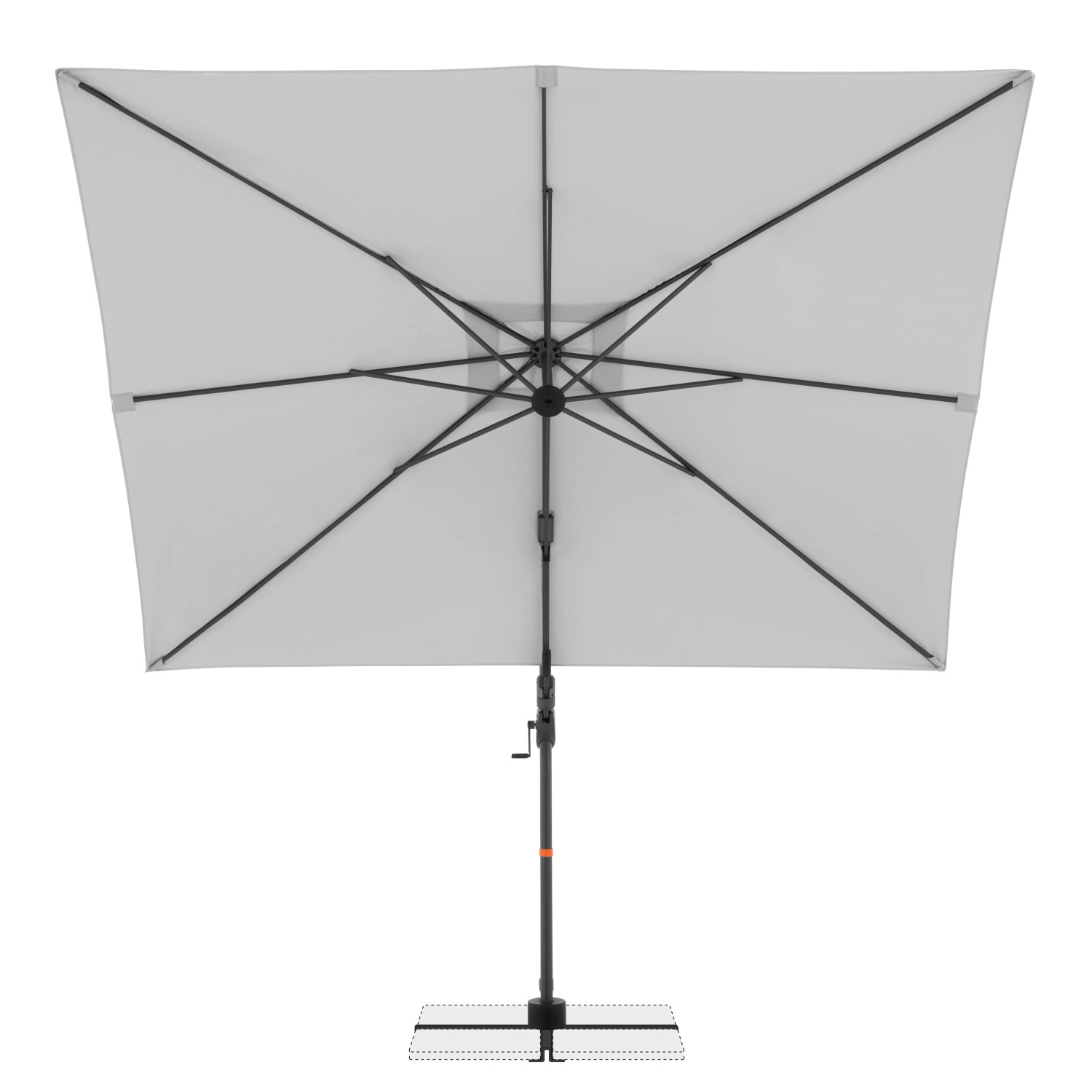 Hellgrauer, rechteckiger Doppler Ampelschirm MyZone 240x320 cm mit Kurbelmechanik.