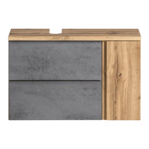 Held Möbel Unterbeckenschrank Ancona, 85 cm, Betongrau/Wotaneiche, Ausschnitt links.