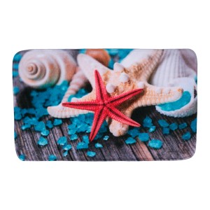 Sanilo Badteppich Rund Fort Lauderdale Ø 80 cm mit Seestern- und Muschelmotiv.