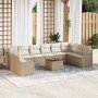 Beige vidaXL Garten-Lounge-Set, 11-teilig, mit Tisch und weißen Polstern für Terrasse oder Garten.