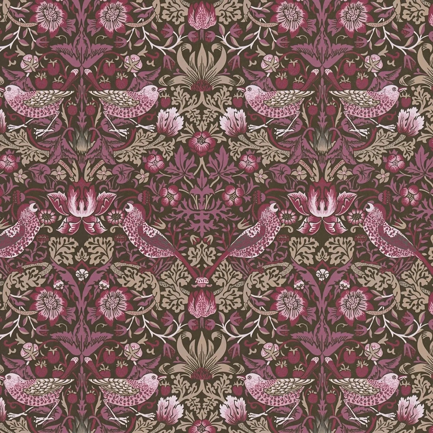 PROFHOME 390562-GU Vogel Tapete Floral Matt Lila Braun Beige Rot-Violett 0,53 m x 10,05 m 5,33 m2