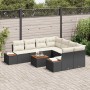 Schwarzes 9-teiliges vidaXL Garten-Sofa-Set aus Poly Rattan mit Kissen.