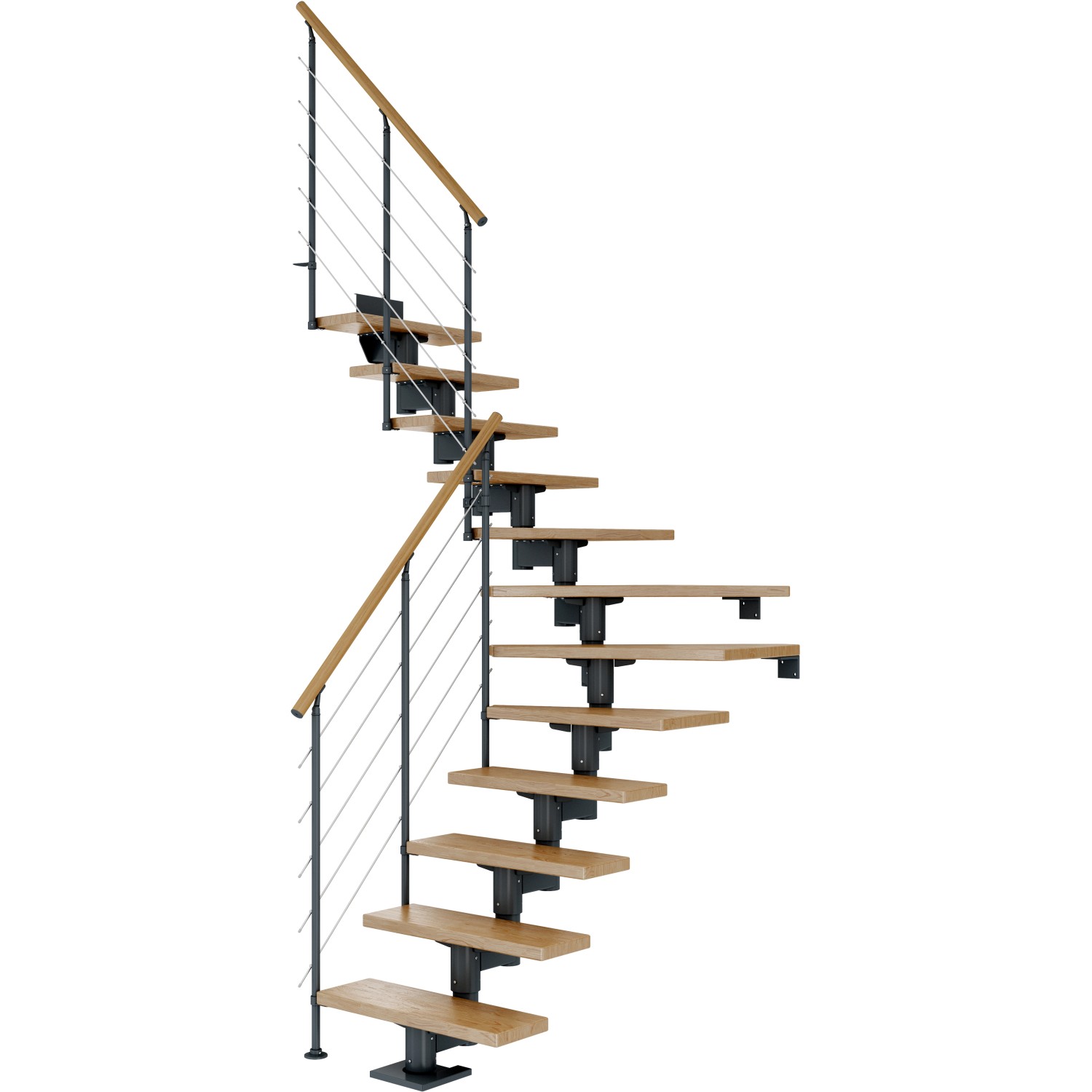 Dolle Mittelholmtreppe Cork Eiche Anthrazit GH b. 292cm 1/4 Gewendelt 75cm FSC®