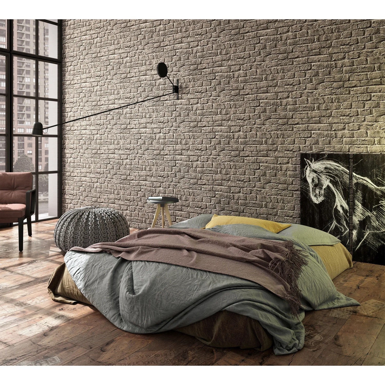 Moderne Vliestapete in Steinoptik Weißgrau von Marburg, passend für Wohn- und Schlafzimmer.