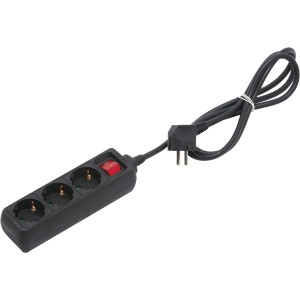 Schwarze 3-fach Steckdosenleiste mit Schalter und 1,4 m Kabel für den Innenbereich.