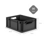 Schwarze PROREGAL Eurobox Nextgen, 16 Liter, mit offenen Griffen und Maßangaben.