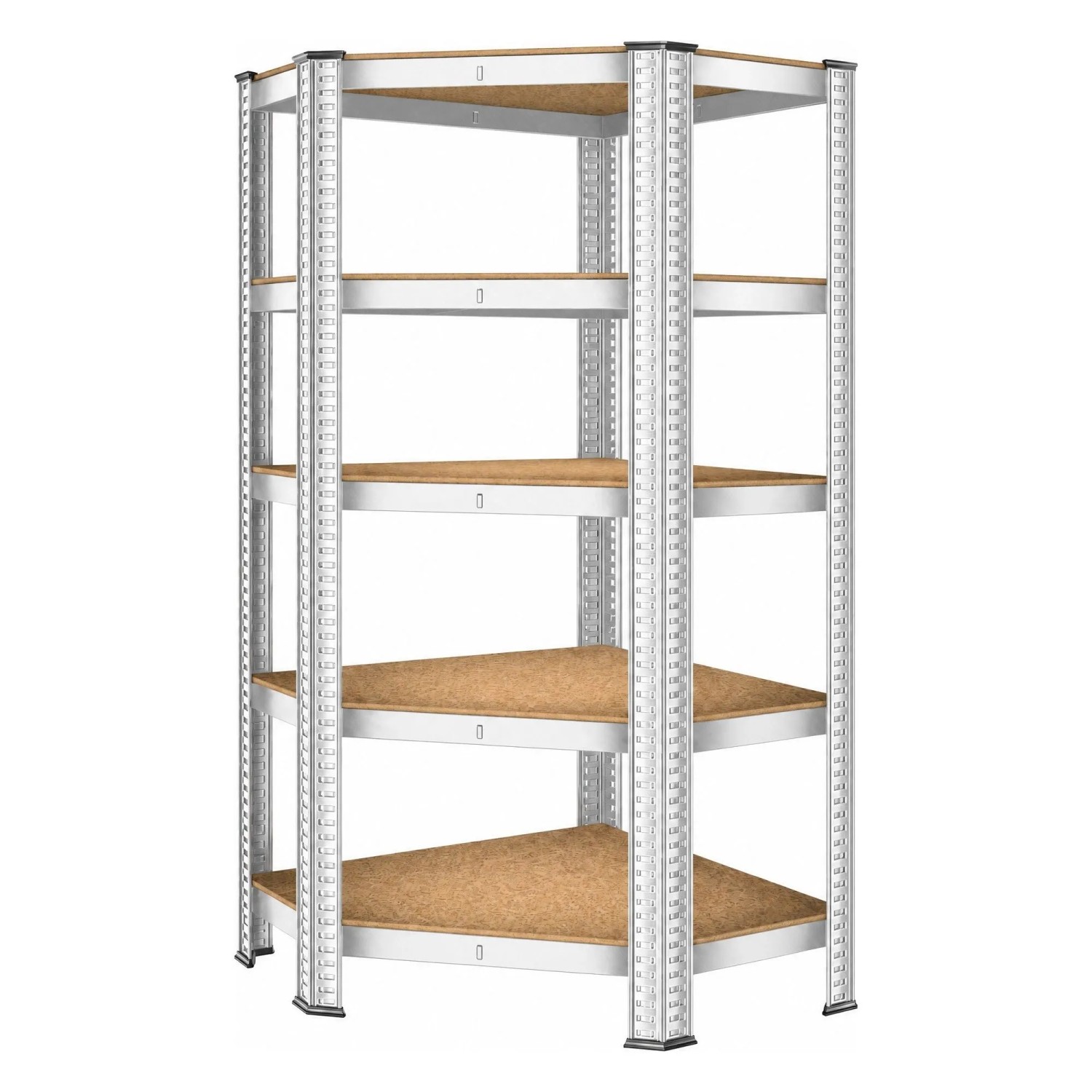 MASKO Eck Schwerlastregal Metall 875 kg 5 MDF Böden 180 x 75 x 40 cm Silber