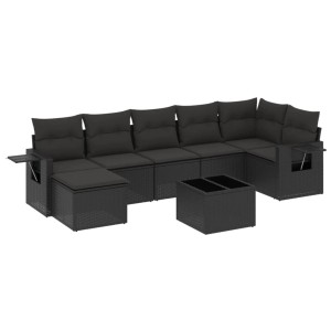 Schwarze 8-tlg. vidaXL Garten-Sofagarnitur aus Poly Rattan mit Tisch und Kissen.