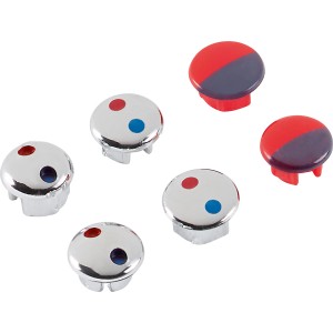 Ersatz-Indexpunkte Set, 6-teilig, für Armaturen, Kunststoff verchromt, mit roten und blauen Markierungen.