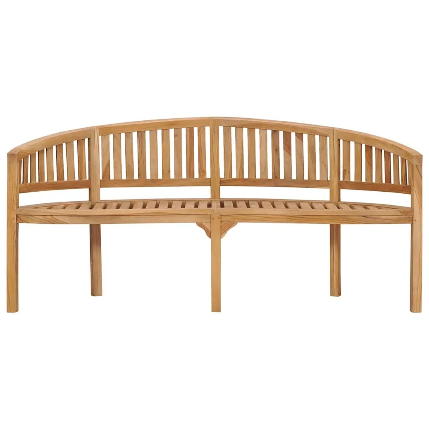 Elegante Bananenbank aus Teak Massivholz, 180 cm breit. Gartenmöbel für Terrasse und Garten.